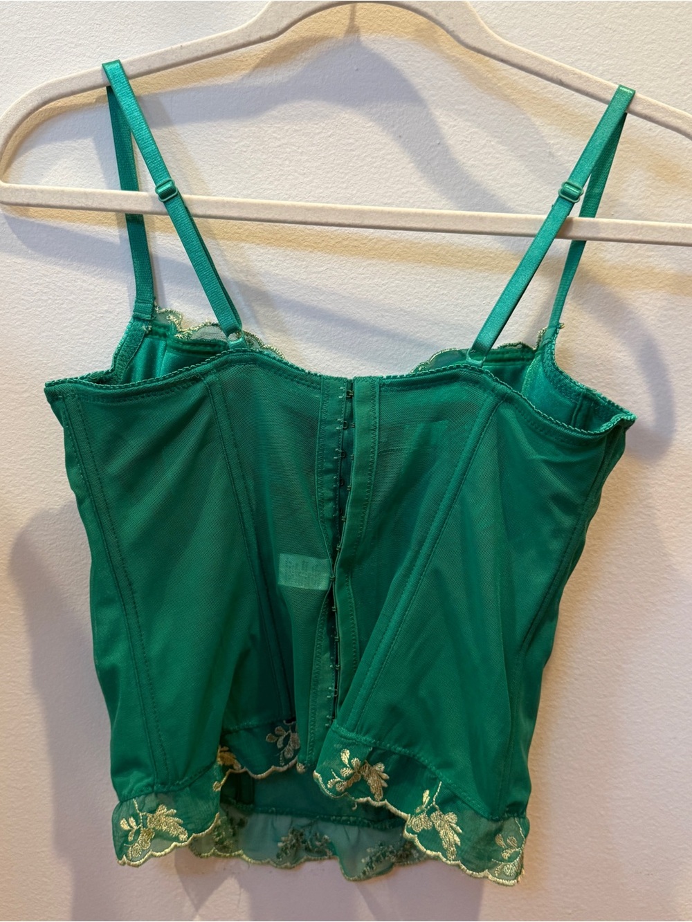 Vintage green lace corset top with gold floral embroidery - Picture 3 of 3